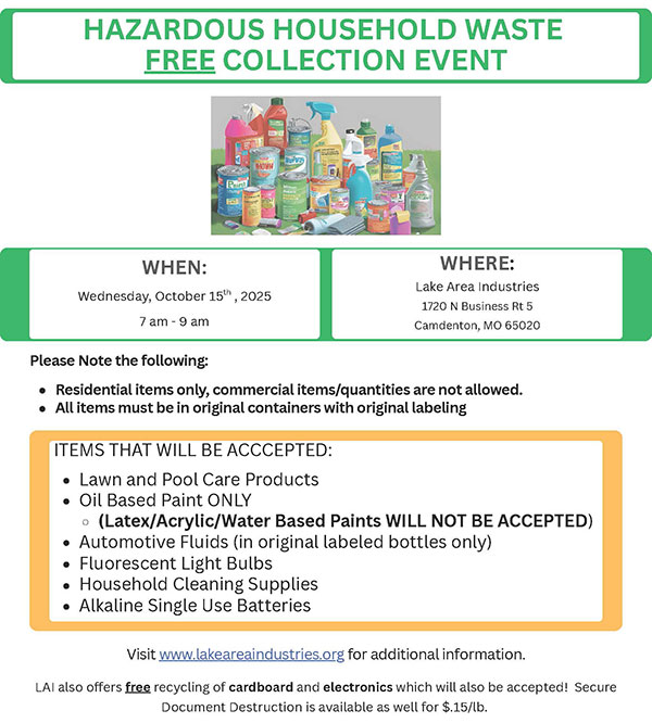 HHW & E-Waste Recycling Locations — event flyer, Oct 2025